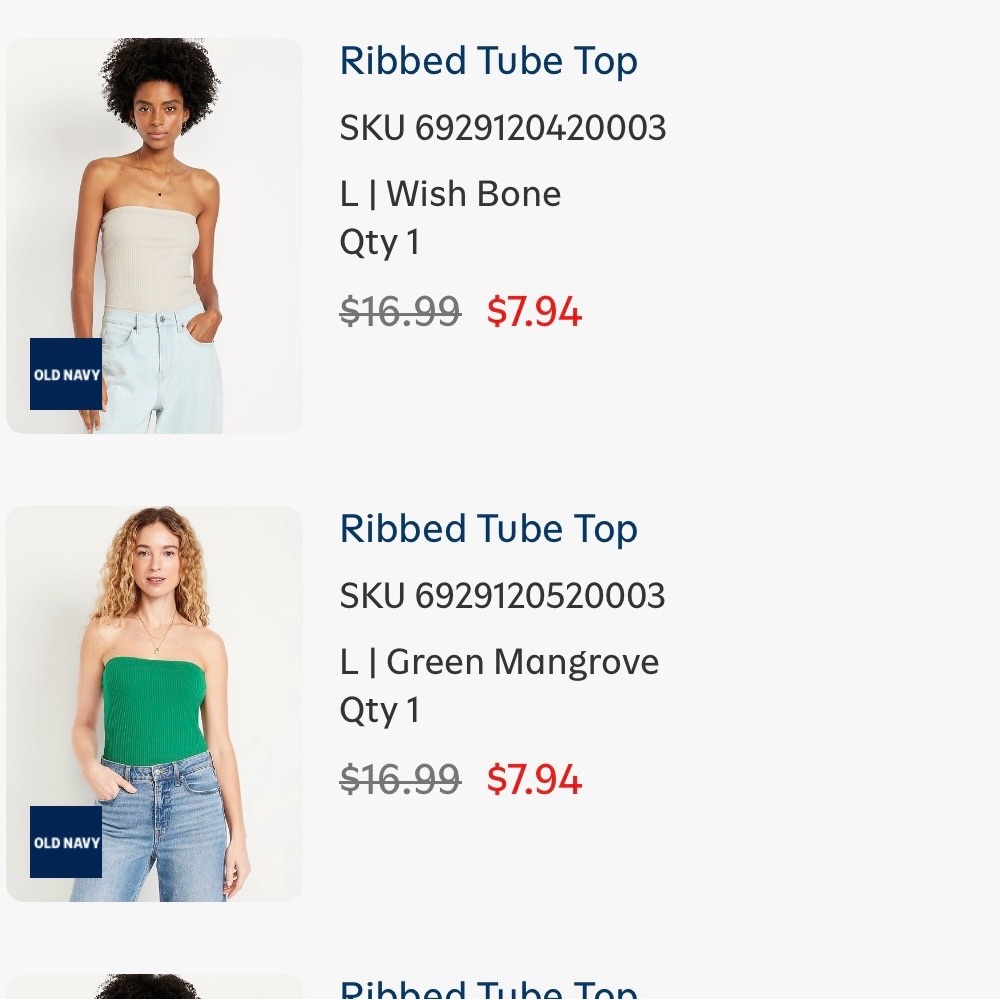 2 Old Navy Ribbed Tube Top - Cream and Green